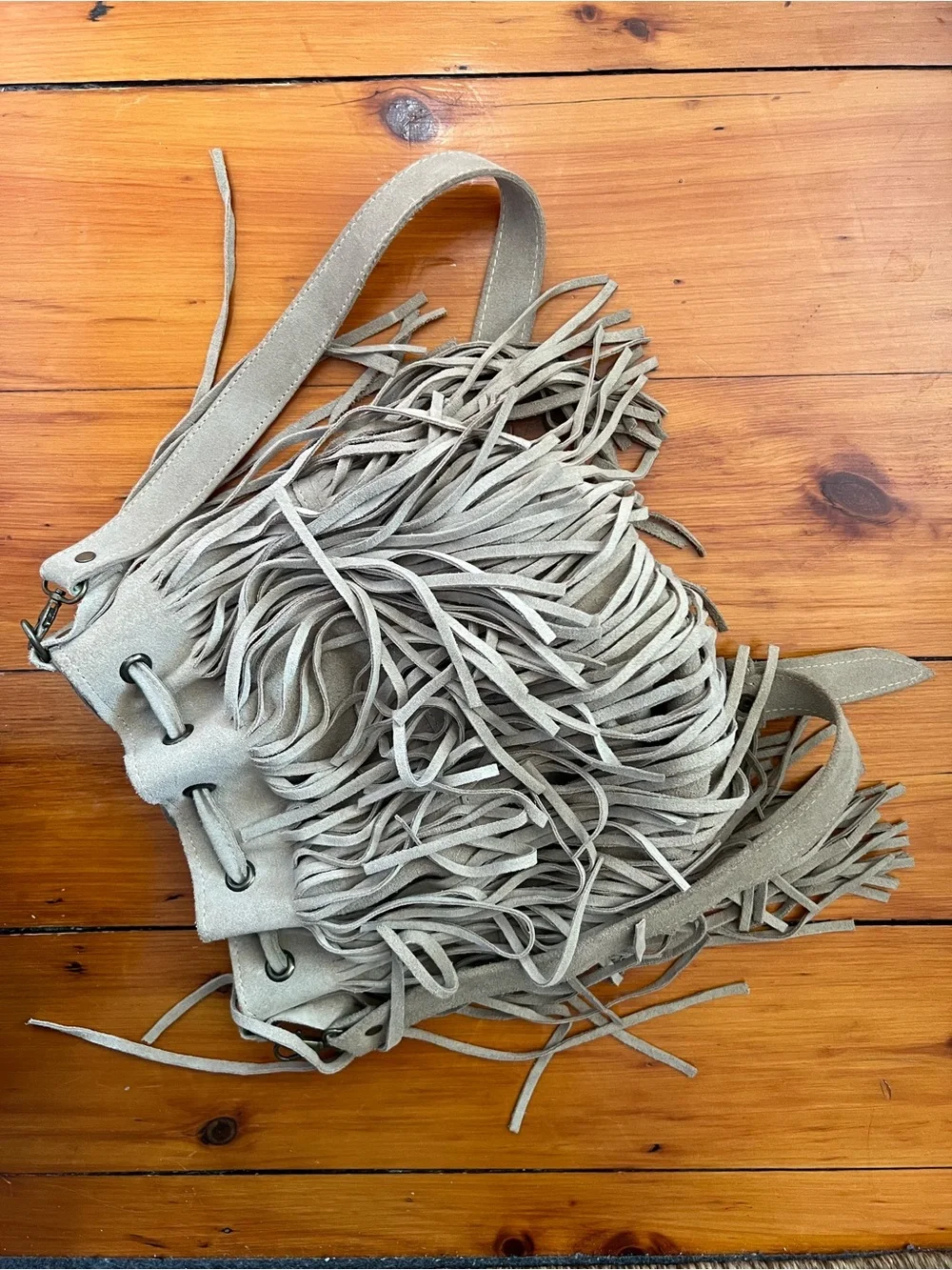 Soft Suede Fringe Drawstring Bucket Vintage Find!